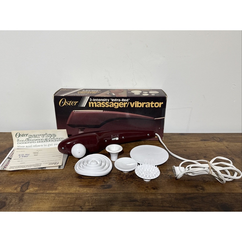 Vtg Oster 396-07A Infra-Red Handheld Massager Vibrator Burgundy 6 Heads